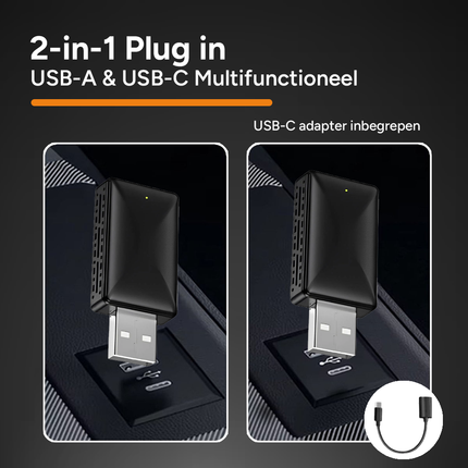 VCTparts 2-in-1 Wireless CarPlay Adapter – Eenvoudige Plug en Play Mini Dongle voor CarPlay en Android Auto - VCTparts.nl