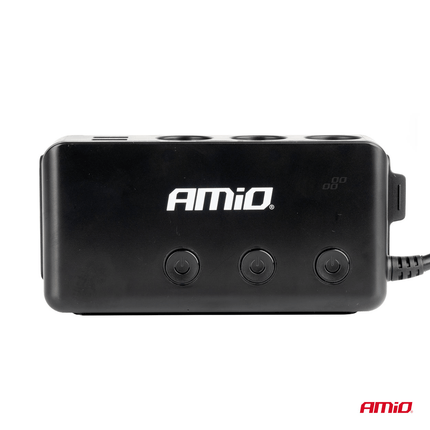AMiO AMiO 3 Dubbele Sigarettenaansteker Plug Splitter met (3x USB - A & 1x USB - C) 12V/24V en Voltmeter Zwart AMiO 5