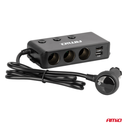 AMiO AMiO 3 Dubbele Sigarettenaansteker Plug Splitter met (3x USB - A & 1x USB - C) 12V/24V en Voltmeter Zwart AMiO 4