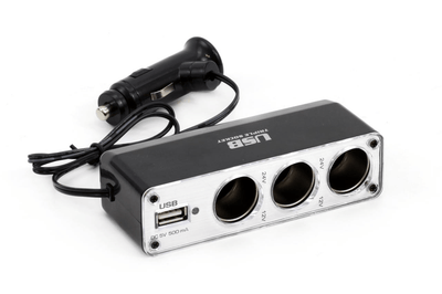 AMiO 3 Dubbele Sigarettenaansteker Plug Splitter met USB-A 12V/24V Zwart