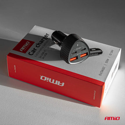 AMiO AMiO Auto Lader 50W 2x USB - A en 2x USB - C - Snellader voor Auto en Truck Multi Poort Oplader voor Smartphones en Tablets AMiO 4