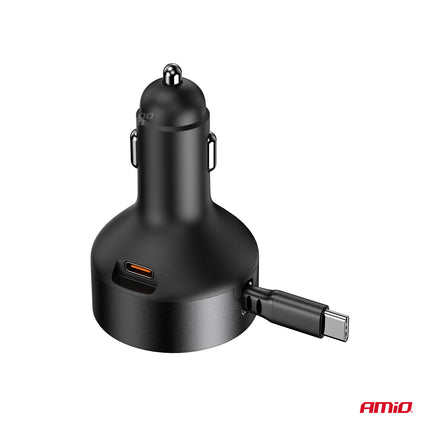 AMiO AMiO Auto Lader Met Oprolbare USB - C Kabel 60W 12 - 24V - Snellader Met USB - C Poort en Power Delivery voor Auto en Truck AMiO 5