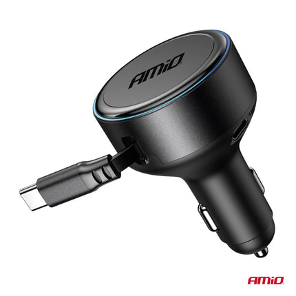 AMiO AMiO Auto Lader Met Oprolbare USB - C Kabel 60W 12 - 24V - Snellader Met USB - C Poort en Power Delivery voor Auto en Truck AMiO 2