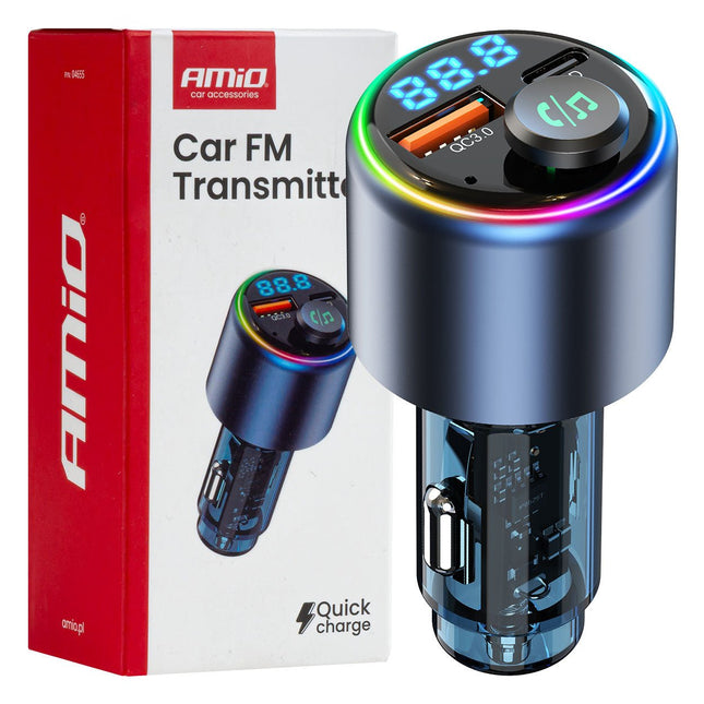AMiO AMiO Bluetooth FM Transmitter Auto – USB - C en USB - A Snellader – Handsfree Bellen – 12V/24V – Draadloze Muziekstreaming AMiO 1