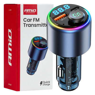 AMiO Bluetooth FM Transmitter Auto – USB-C en USB-A Snellader – Handsfree Bellen – 12V/24V – Draadloze Muziekstreaming
