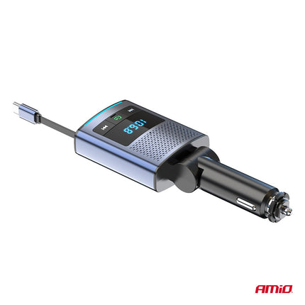 AMiO AMiO Car FM Transmitter – Bluetooth – USB - A en USB - C – Ingebouwde Uittrekbare USB - C Kabel – 12V/24V – Handsfree en Snelladen AMiO 6