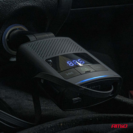AMiO AMiO Car FM Transmitter – Bluetooth – USB - A en USB - C – Ingebouwde Uittrekbare USB - C Kabel – 12V/24V – Handsfree en Snelladen AMiO 3