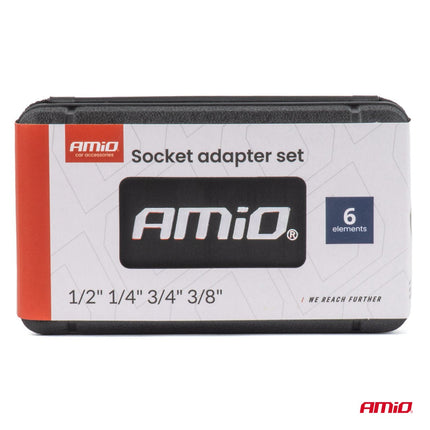 AMiO AMiO Dopadapterset 6-delig 1/4"-3/8"-1/2"-3/4" - Verloopset voor Dopsleutels AMiO 6