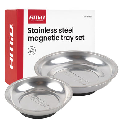 AMiO Magnetische Onderdelenbak Set RVS 110mm + 150mm Magneetschalen 2 stuks