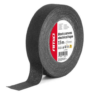 AMiO Stoffen Isolatietape Zwart 19mm x 15m x 0.4mm - Professionele Kabelisolatie Tape voor Auto, Elektrische Installaties en Werkplaats Toepassingen