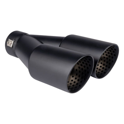 AMiO Universele Dubbele Uitlaat Sierstuk Zwart RVS 32-52mm - Sport Uitlaat Tip Met Klem Montage