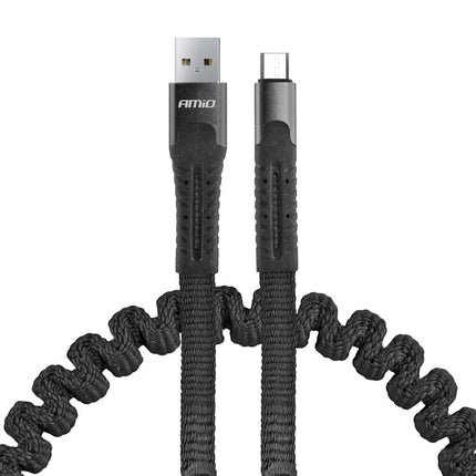 AMiO AMiO USB naar Micro USB Krulsnoer 1.2m – UC - 12 Zwarte Spiraalkabel Oplaadkabel Auto Compact en Flexibel AMiO 1