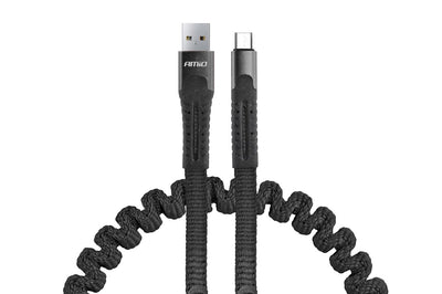 AMiO USB naar Micro USB Krulsnoer 1.2m – UC-12 Zwarte Spiraalkabel Oplaadkabel Auto Compact en Flexibel