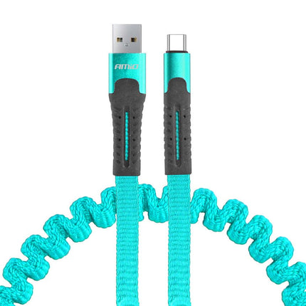 AMiO AMiO USB naar USB C Krulsnoer 1.2m – UC - 14 Witte Spiraalkabel Wit Oplaadkabel Auto Compact en Flexibel AMiO 1