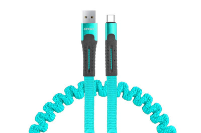 AMiO USB naar USB C Krulsnoer 1.2m – UC-14 Witte Spiraalkabel Wit Oplaadkabel Auto Compact en Flexibel