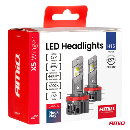 AMiO AMiO X5 Winger H15 LED Koplampen 49W 6000K CANBUS – Xenon Wit Auto Lamp Set met Ventilator Koeling AMiO 8