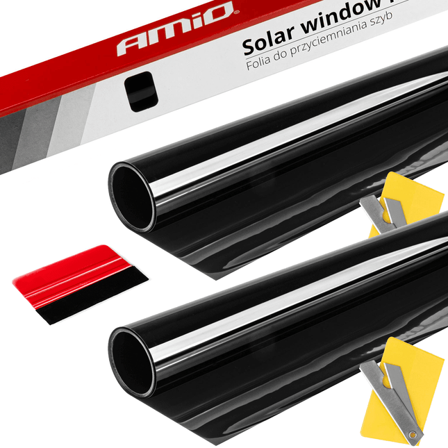 AMiO Auto Raamfolie Tint Vinyl Zwart 50x300cm (15%) zwarte Ramenfolie 2 stuks voor Zonwering en Privacy met Strijkpas (set) - VCTparts.nl