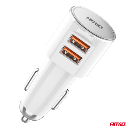 AMiO Autolader Telefoon 2x USB - A 3.4A 12/24V Wit - VCTparts.nl