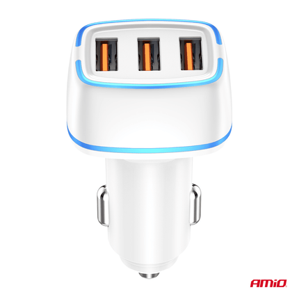 AMiO Autolader Telefoon 3x USB - A 3.1A 12/24V Wit - VCTparts.nl