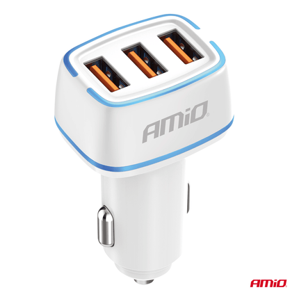 AMiO Autolader Telefoon 3x USB - A 3.1A 12/24V Wit - VCTparts.nl