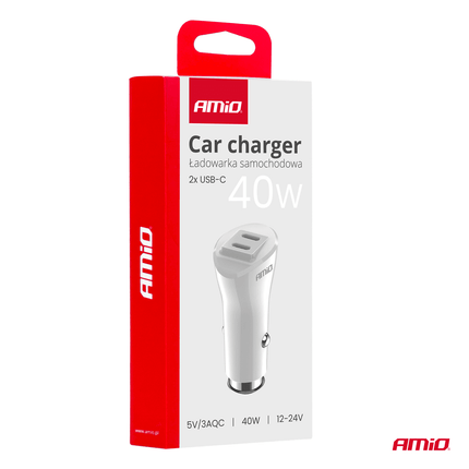 AMiO AMiO Autolader Telefoon Dual USB - C 40W 12/24V Wit AMiO 2