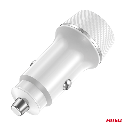 AMiO Autolader Telefoon USB - A + USB - C 20W 12/24V Wit - VCTparts.nl