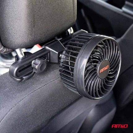 AMiO AMiO Autoventilator voor Hoofdsteun met USB - oplader Zwart (5x10cm) 12V AMiO 3