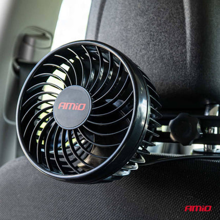 AMiO AMiO Autoventilator voor Hoofdsteun met USB - oplader Zwart (5x10cm) 12V AMiO 2