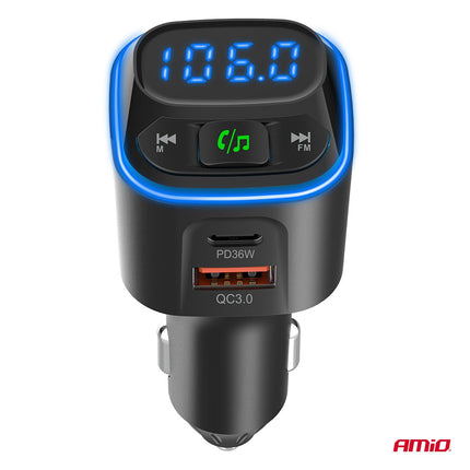 AMiO Car FM Transmitter 1×USB - A 2×USB - C 12V 24V – Bluetooth, MicroSD en Hands - Free Bellen AMiO 9
