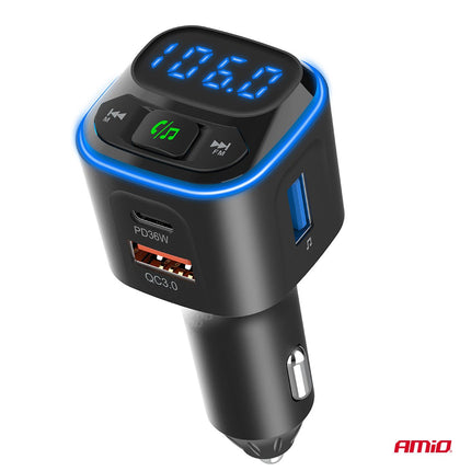 AMiO Car FM Transmitter 1×USB - A 2×USB - C 12V 24V – Bluetooth, MicroSD en Hands - Free Bellen AMiO 8
