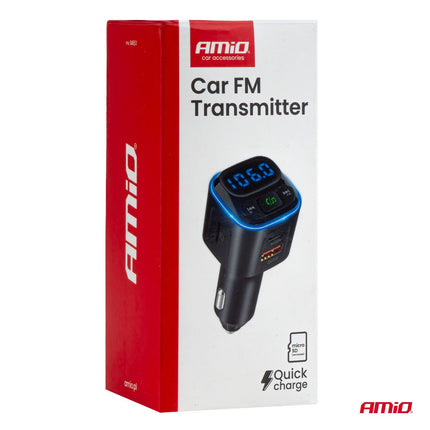 AMiO Car FM Transmitter 1×USB - A 2×USB - C 12V 24V – Bluetooth, MicroSD en Hands - Free Bellen AMiO 11