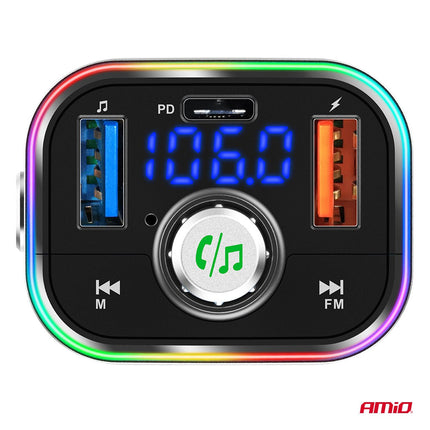 AMiO Car FM Transmitter 1×USB - C microSD 12V 24V – Bluetooth, Hands - Free Bellen en Multifunctioneel AMiO 10