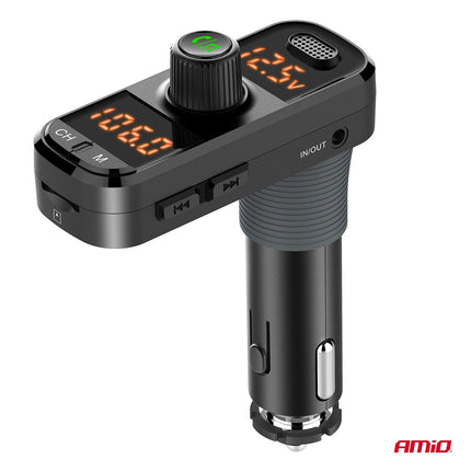 AMiO Car FM Transmitter 2×USB - A 1×USB - C microSD 12V 24V – Bluetooth, Hands - Free Bellen en L - vormige Behuizing AMiO 6