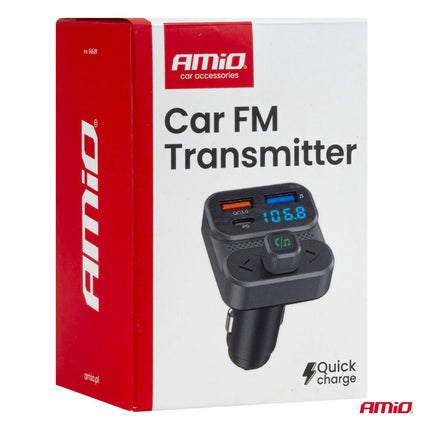AMiO Car FM Transmitter – 2×USB - A en 1×USB - C – 12V/24V – Bluetooth – Handsfree Bellen en Snelladen AMiO 9