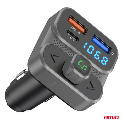 AMiO Car FM Transmitter – 2×USB - A en 1×USB - C – 12V/24V – Bluetooth – Handsfree Bellen en Snelladen AMiO 7