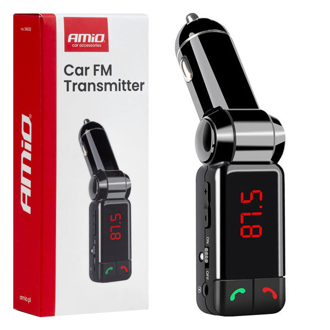 AMiO Car FM Transmitter - 2xUSB - A - 12V/24V - Bluetooth - Handsfree Bellen - Compact en Vouwbaar AMiO 1