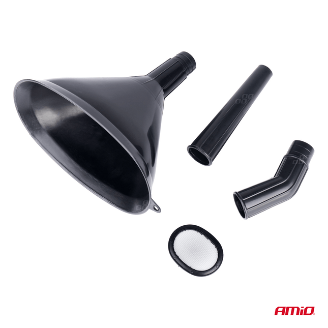 AMiO Drie-Delige Elliptische Universele Trechter met Filtergaas en Twee Tuiten 14cm Diameter Zwart - VCTparts.nl