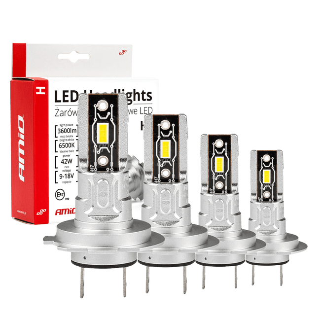 AMiO Dimlicht + Grootlicht LED H7 Mini 6500k Wit 4 stuks (set) [Witte koplampen - Witte Dimlichten] - VCTparts.nl