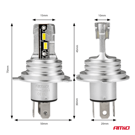 AMiO AMiO Dimlicht LED H4/H19 Mini 6500k Wit (set) 12v/24v [Witte koplampen - Witte Dimlichten] AMiO 3