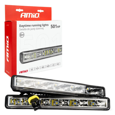 AMiO DRL 501HP Dagrijverlichting 187mm - Smalle SMD LED Set voor Bumper Grille 12V en 24V met Automatische Schakelaar