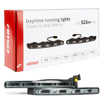 AMiO DRL 523HP Mini Dagrijverlichting 216mm - Compacte LED Set voor Ronde Bumpers 12V en 24V met Hoge Lichtopbrengst