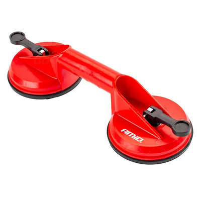 AMiO DualGrip Glass Master - Dubbele Zuignap Vacuüm Glasdrager met Klem - Rood
