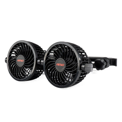 AMiO Dubbele Autoventilator voor Hoofdsteun met USBoplader Zwart (5x10 cm) 12V