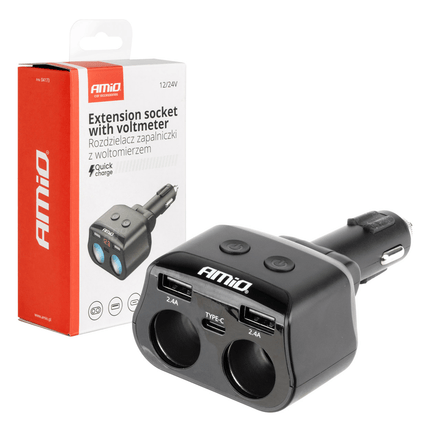AMiO AMiO Autolader Splitter 2x 12V + 2x USB - A USB - C 200W – Met Voltmeter voor Auto, Camper en Vrachtwagen AMiO 7