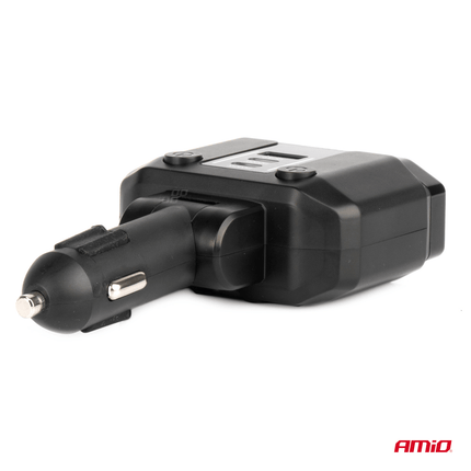AMiO Dubbele Sigarettenaansteker Plug Splitter met (2x USB - A & 1x USB - C) 12V/24V QC3.0 200W Voltmeter Zwart - VCTparts.nl