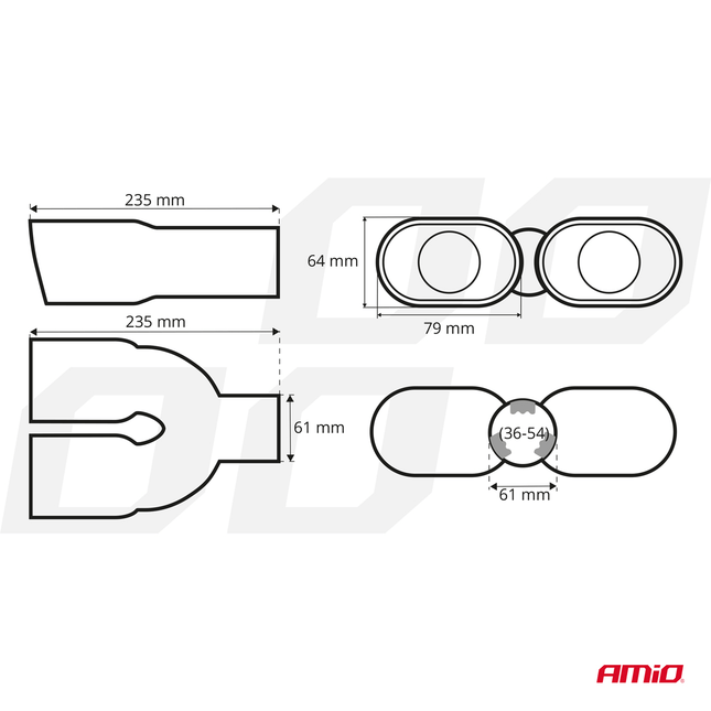 AMiO Dubbele Uitlaat Chrome Recht 42 - 62mm Kopstuk / Eindstuk Vierkant [Uitlaat Sierstuk - Uitlaat Tuning - Uitlaat Koppelstuk] - VCTparts.nl