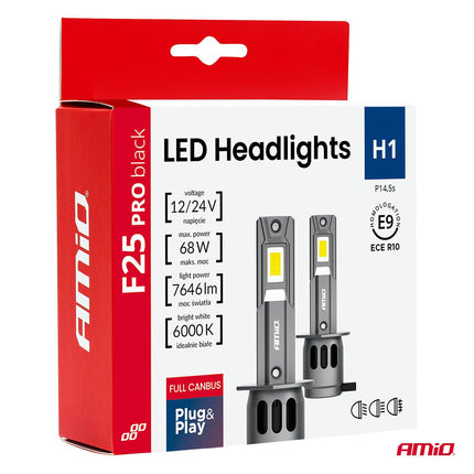 AMiO AMiO F25 PRO BLACK Edition H1 LED Koplampen 12/24V – 7646 Lumen 6000K Daglichtwit FULL CANBUS AMiO 5