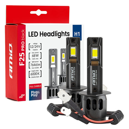 AMiO AMiO F25 PRO BLACK Edition H1 LED Koplampen 12/24V – 7646 Lumen 6000K Daglichtwit FULL CANBUS AMiO 1