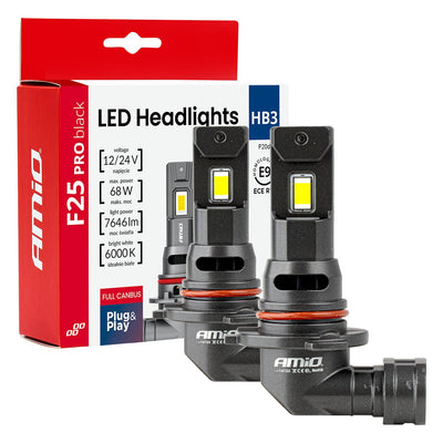 AMiO F25 PRO BLACK Edition HB3 LED Koplampen 12/24V 7646 Lumen 6000K Daglichtwit FULL CANBUS