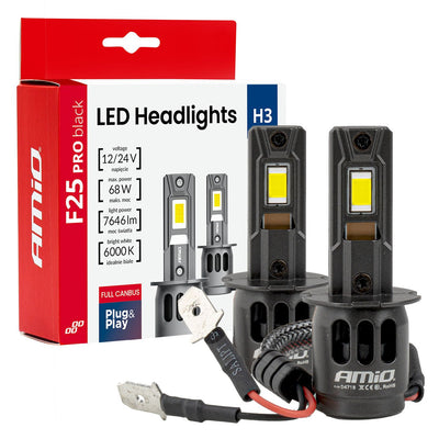AMiO F25 PRO BLACK FULL CANBUS H3 – 68W 6000K Wit 12V/24V - Hoge Helderheid
